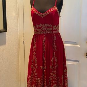 Adrianna Pappell red dress with gold sequins